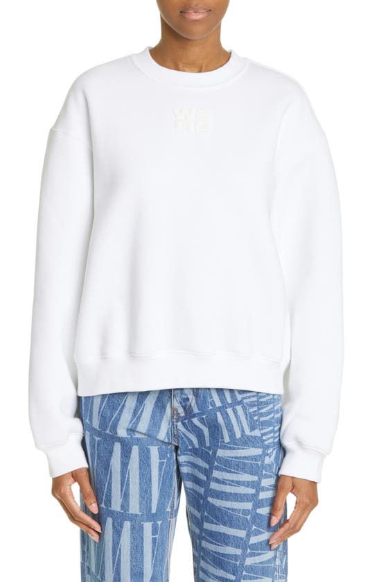Alexander Wang T Essential Cotton Blend Fleece Logo Sweateshirt In White