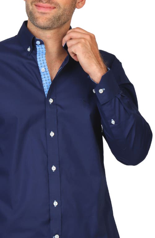 Tailorbyrd Solid Stretch Button-down Shirt In Navy