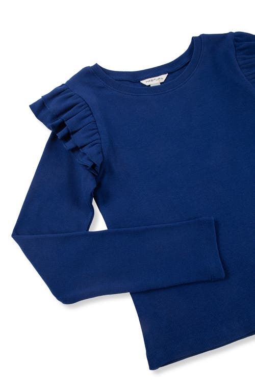 Shop Habitual Kids Kids' Ruffle Shoulder Long Sleeve Ribbed Knit Top In Navy