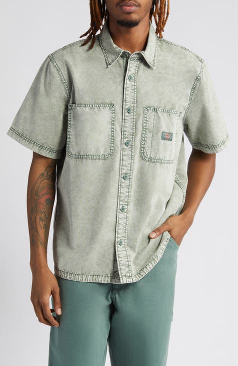 Newington Acid Wash Short Sleeve Cotton Button-Up Shirt