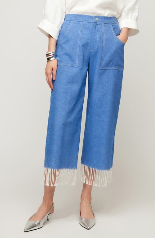 Cameron Fringe Crop Pants in Chambray