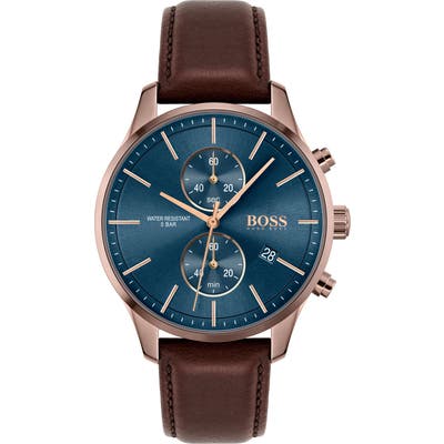 Boss Associate Chronograph Leather Strap Watch, 4m