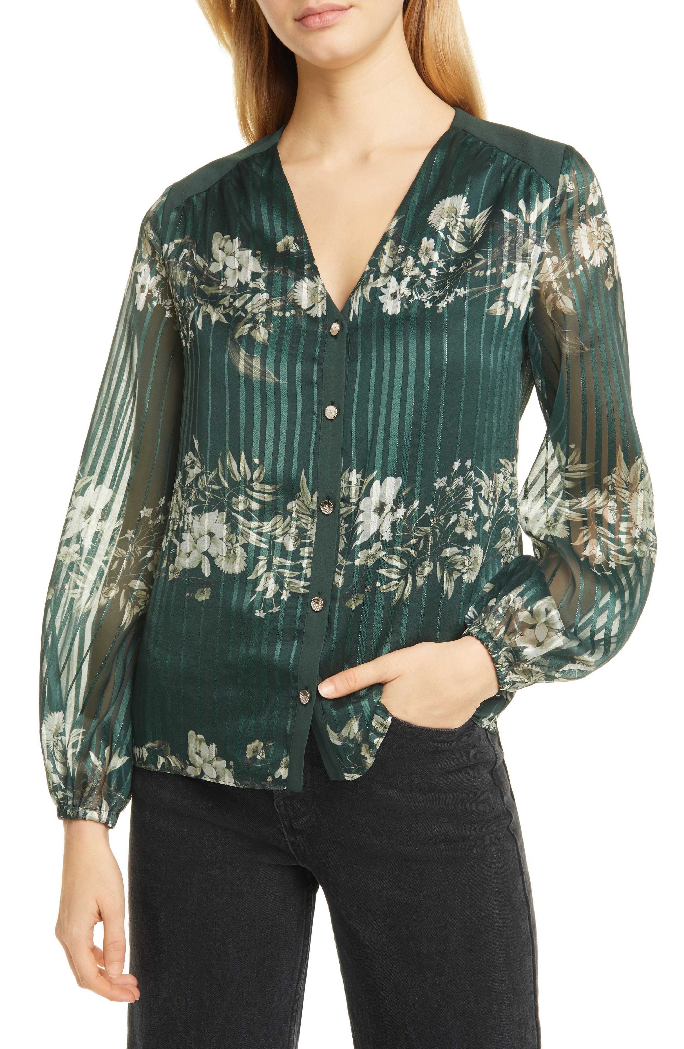 Ted Baker London | Eveliin Floral Stripe V-Neck Blouse | HauteLook