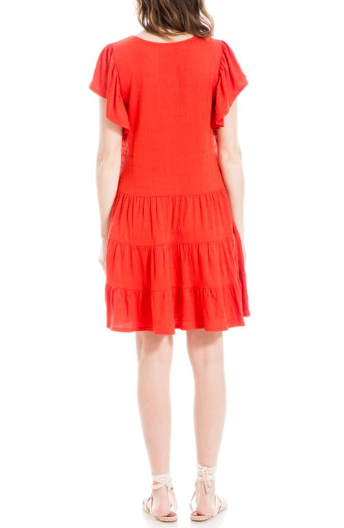 Max Studio Crochet Trim Tiered Minidress In Lava-lava