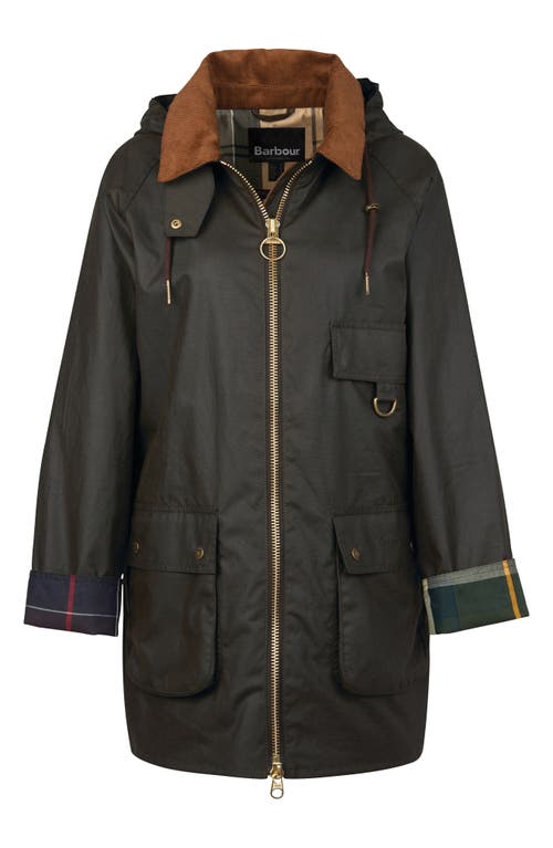Barbour Highclere Hooded Waxed Jacket In Olive