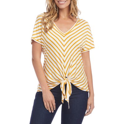 Karen Kane Chevron Tie Front Top, Yellow