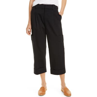 Vince Crop Cotton Cargo Pants, Black
