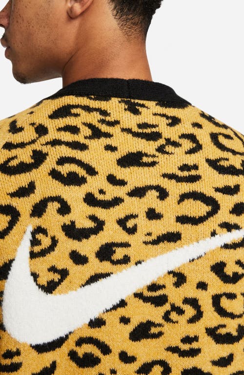 Shop Nike Circa Leopard Cardigan In Wheat Gold/black/white