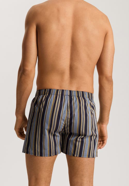 Hanro Men's Fancy Woven Cotton Boxers In Ocean Stripe