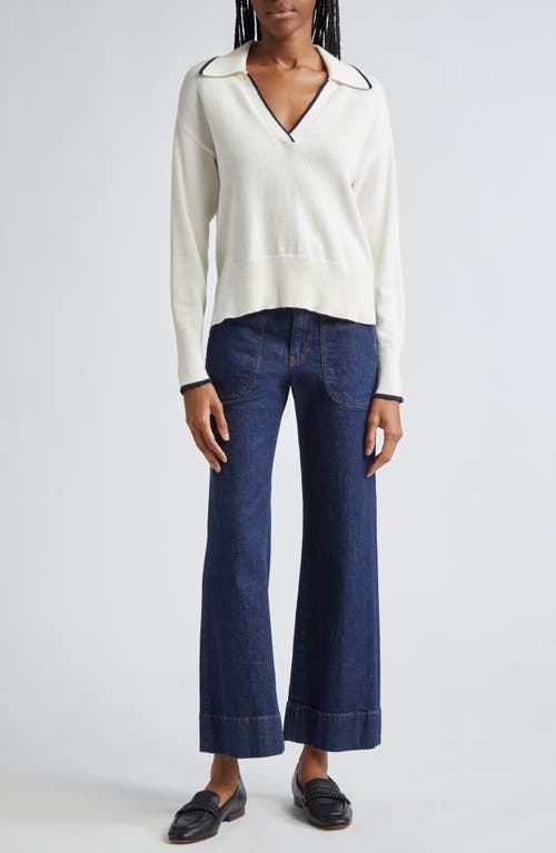 Shop Veronica Beard Koko Johnny Collar Polo Sweater In Ivory