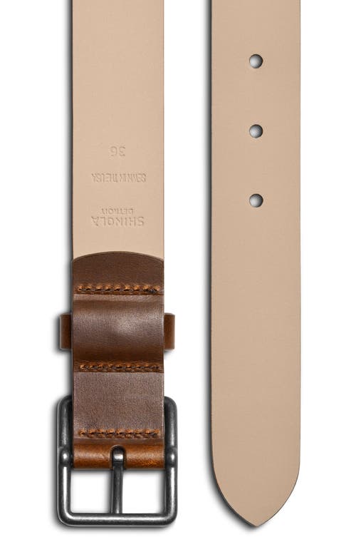 Shop Shinola Center Bar Buckle Navigator Leather Belt In Med Brown