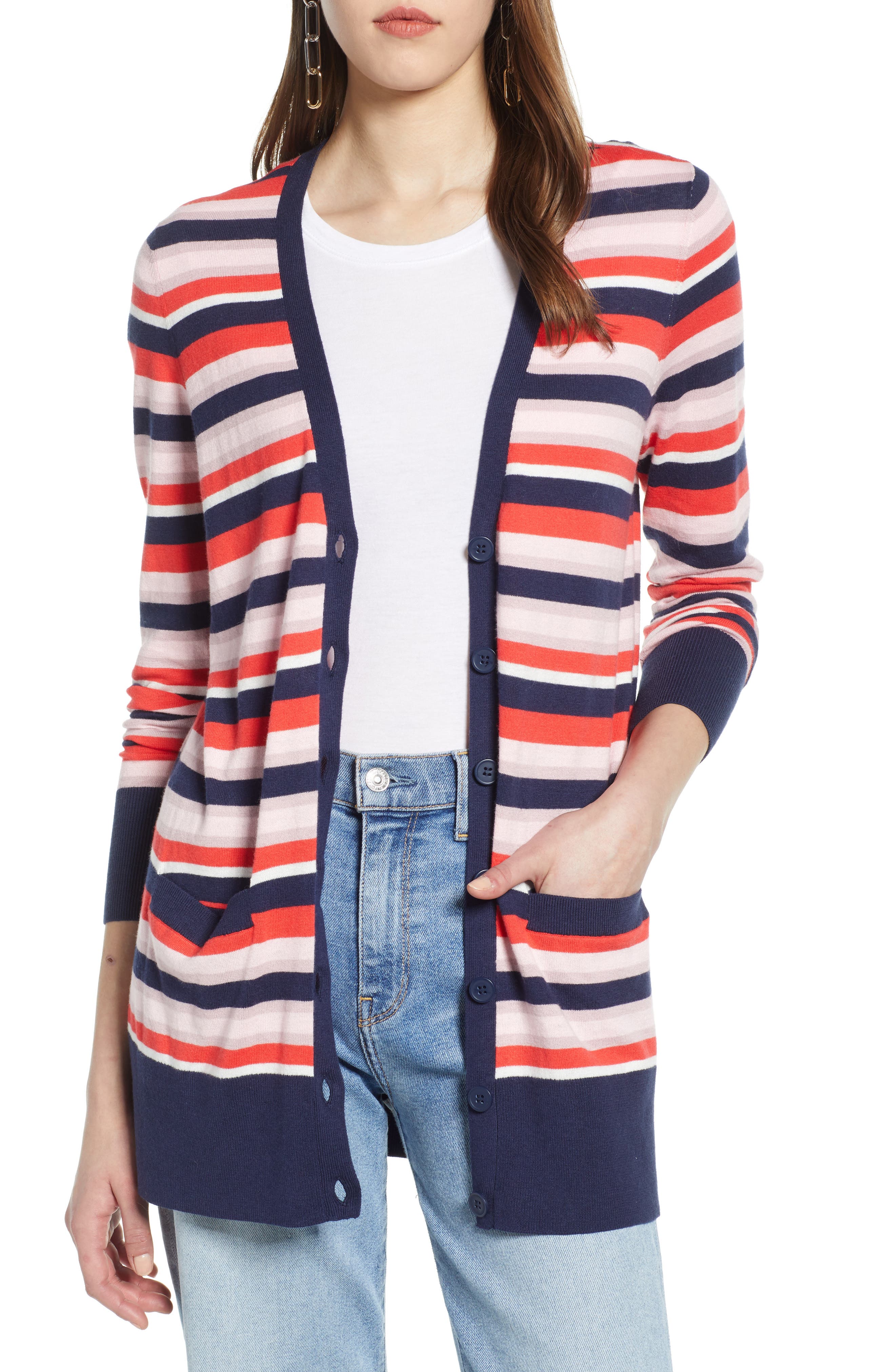 Petite Halogen Button Front Cardigan, Blue