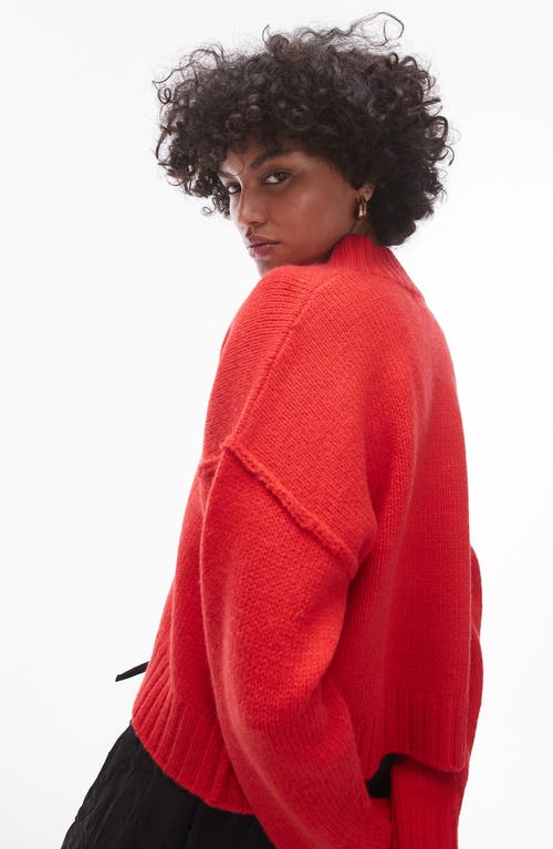 Shop Topshop High V-neck Sweater In Red