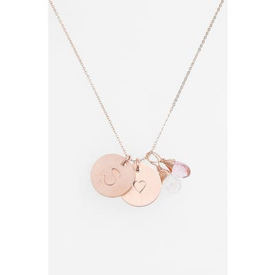 Nashelle 14K-Gold Fill Heart Disc, Moonstone & Pink Quartz Initial Necklace