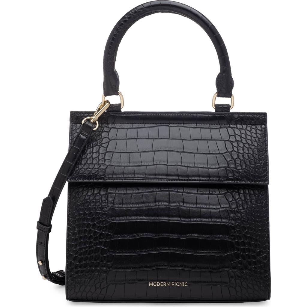 Modern Picnic The Luncher Crocodile-embossed Vegan Leather Bag In Black Croc