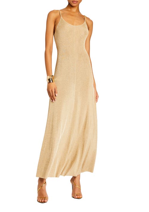 Shop Ser.o.ya Mabeline Metallic Knit Maxi Dress In Gold