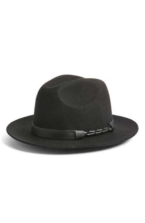 Nordstrom Braided Trim Wool Fedora Black Combo at Nordstrom,