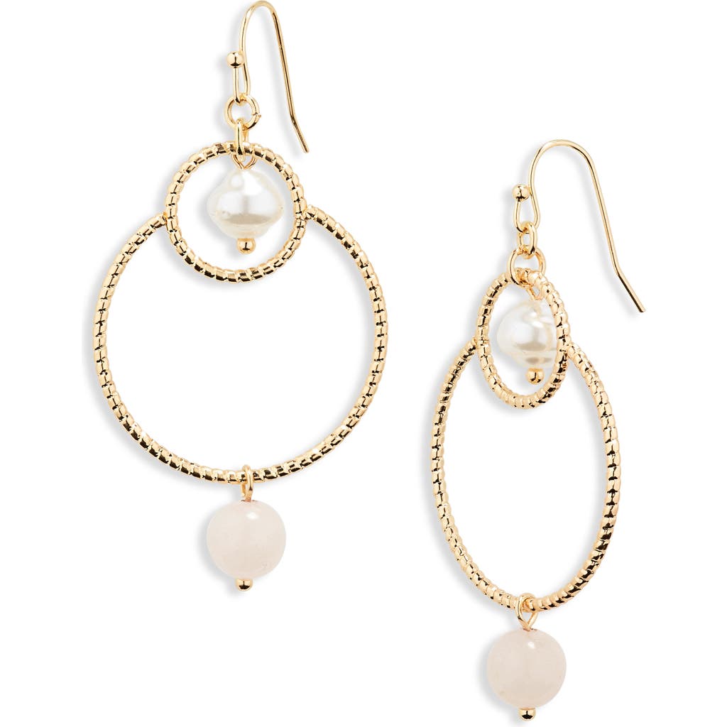 Shop Stephan & Co. Stone & Imitation Pearl Front Facing Hoop Earrings In Gold
