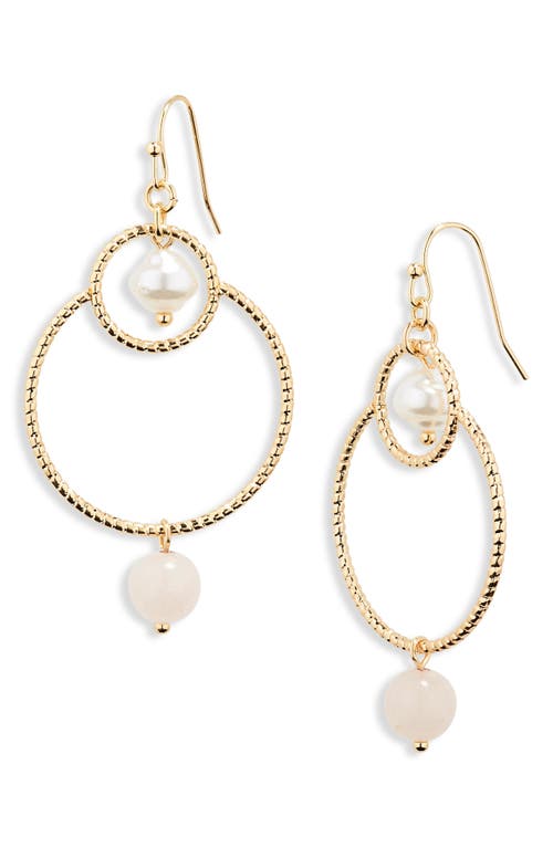Shop Stephan & Co. Stone & Imitation Pearl Front Facing Hoop Earrings In Gold