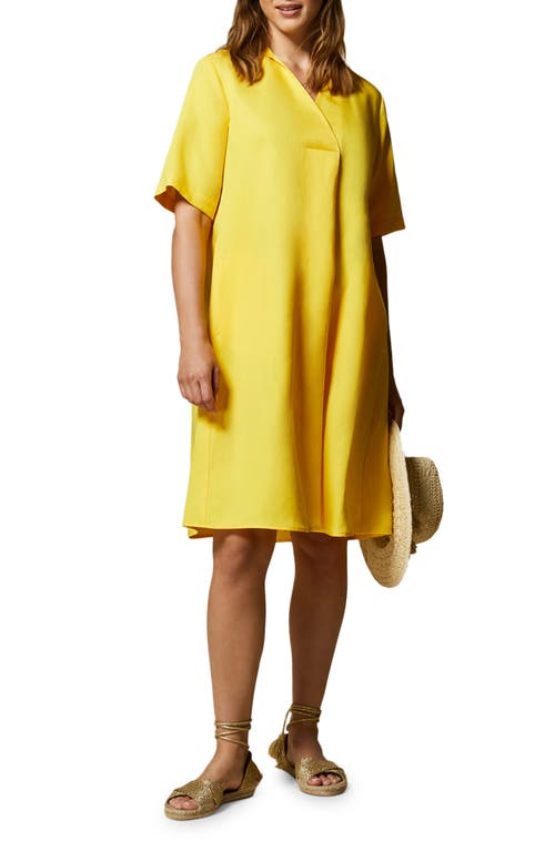 Marina Rinaldi Tencel® Lyocell & Linen Flared Dress in Yellow