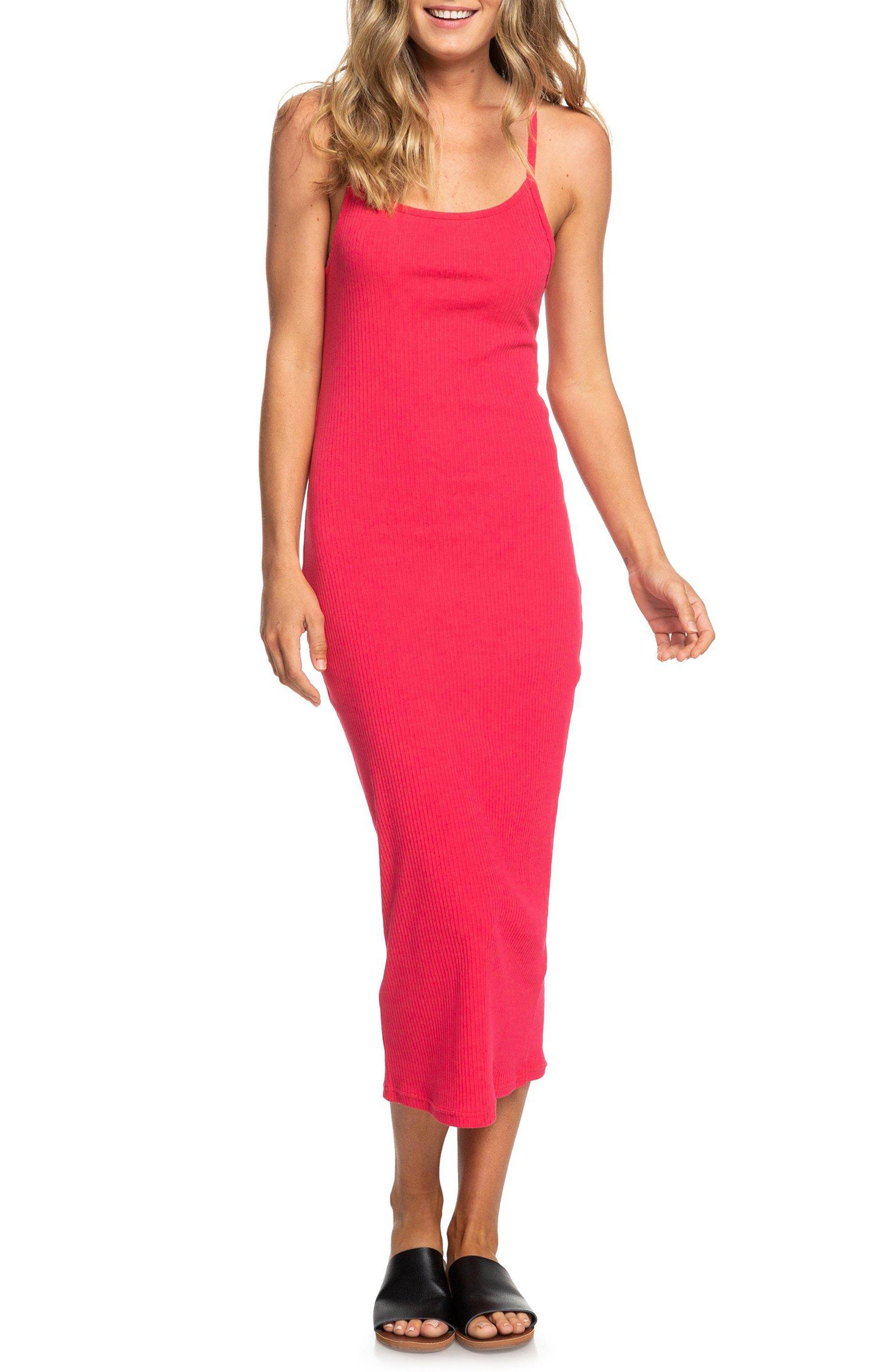 Roxy Likely Me Cutout Ribbed Midi Dress, Pink