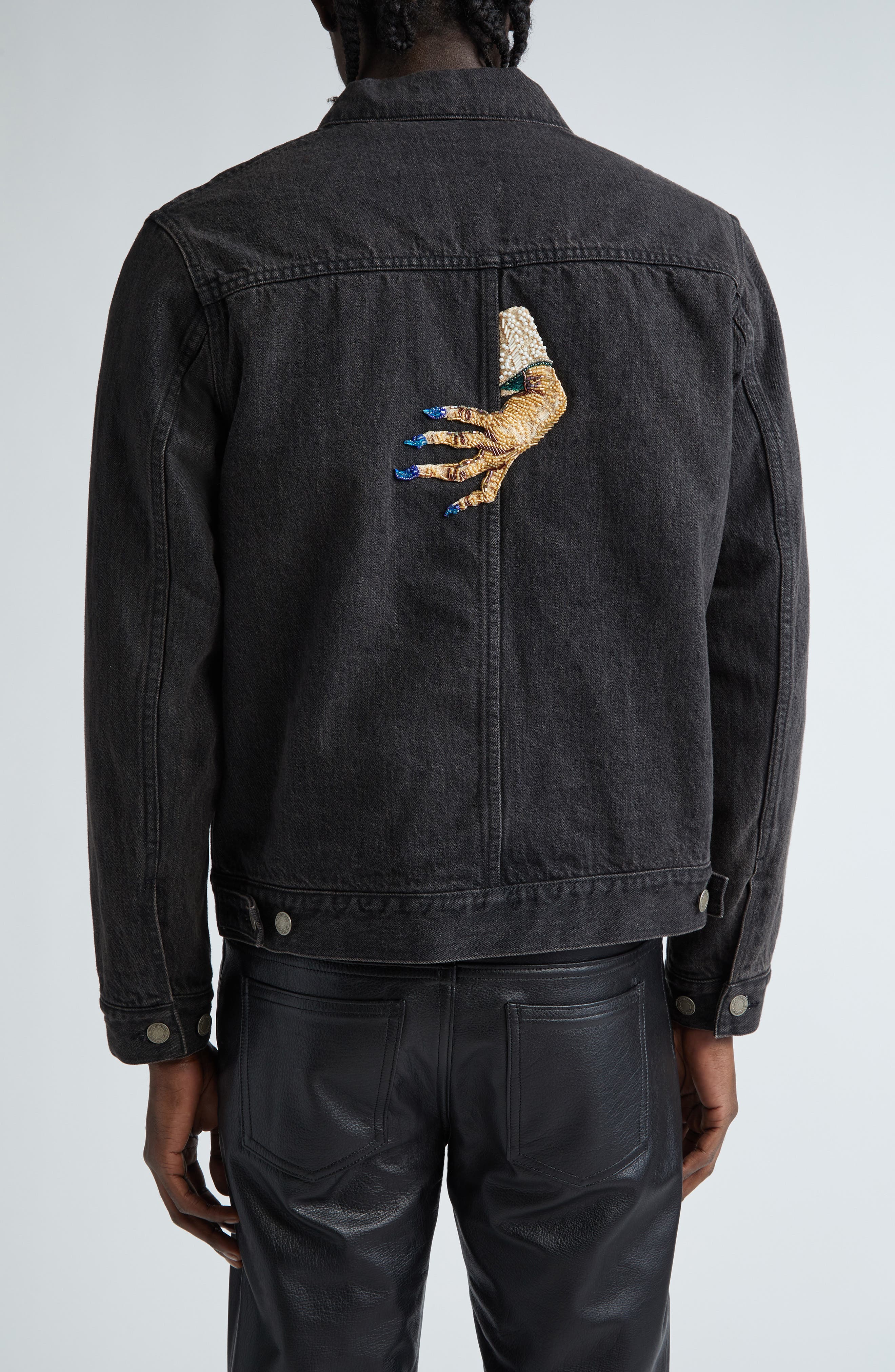Undercover Embellished Hand Denim Trucker Jacket in Black