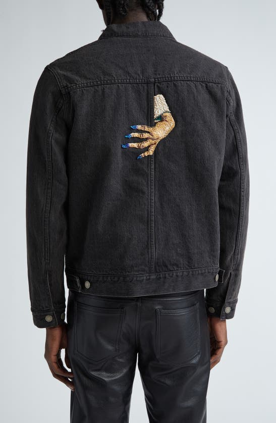 Shop Undercover Embellished Hand Denim Trucker Jacket In Black
