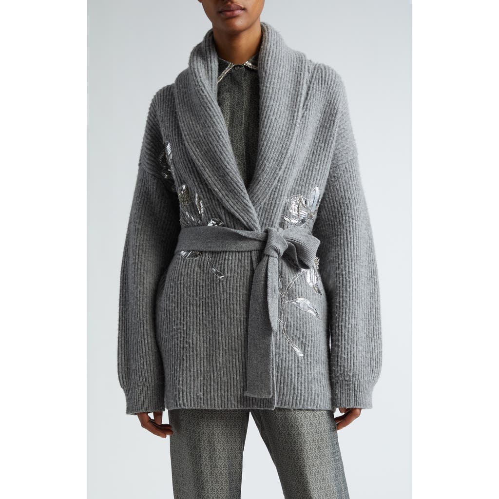 Golden Goose Embellished Virgin Wool Belted Cardigan In Grey Melange
