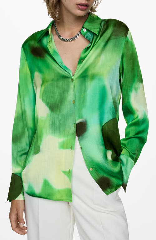 Mango Satin Button-up Shirt In Green