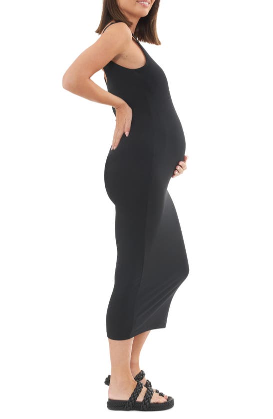 Shop Ripe Maternity Luxe Knit Contour Stretch Jersey Midi Maternity Dress In Black
