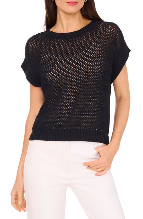 Halogenr Halogen(r) Open Stitch Cotton Crop Sweater Vest In Rich Black