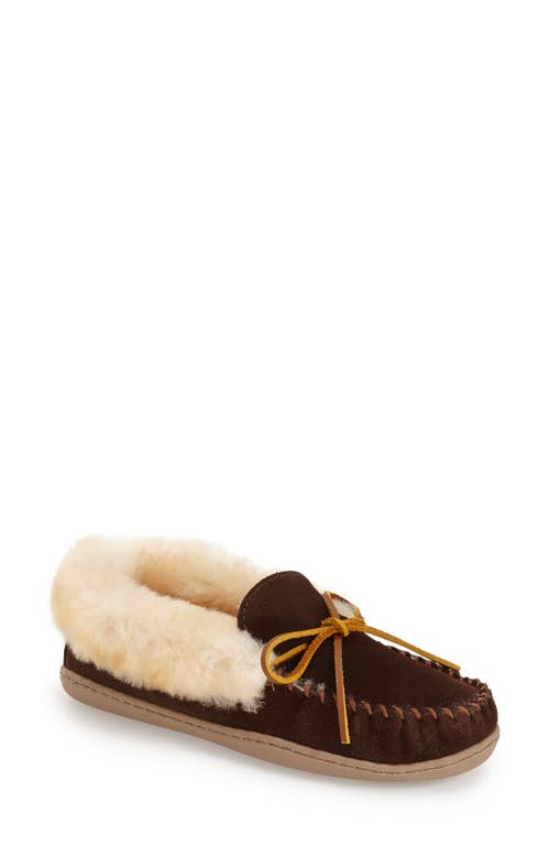 Minnetonka Alpine Genuine Shearling Slipper Chocolate Suede at Nordstrom,