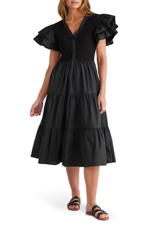 Bella Ruffle Midi Dress in Black