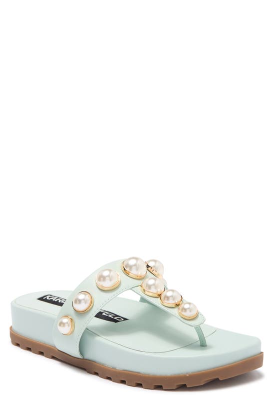 Shop Karl Lagerfeld Paris Balou Imitation Pearl Flat Sandal In Mint Julep