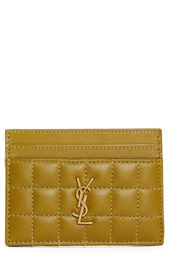 Shop Saint Laurent Matelassé Leather Card Case In Vert Olive