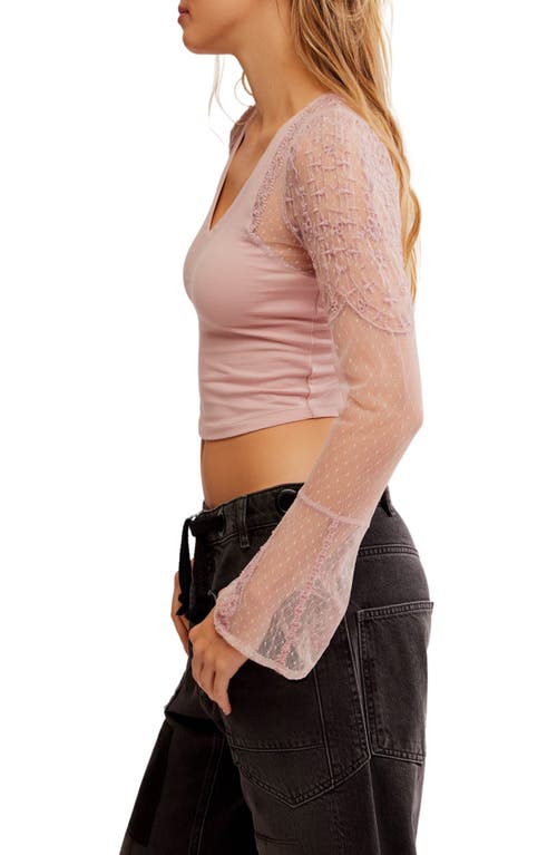 Free People Who's That Girl Lace Long Sleeve Crop Top In Pale Mauve