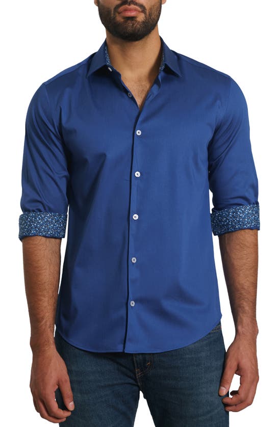 Shop Jared Lang Solid Pima Cotton Button-up Shirt In Navy