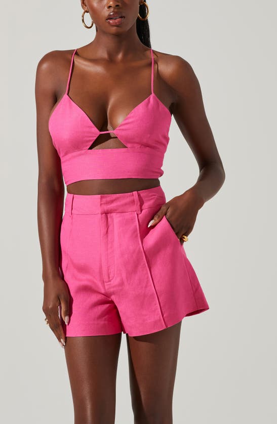 Astr Amiah Linen Blend Crop Top In Pink