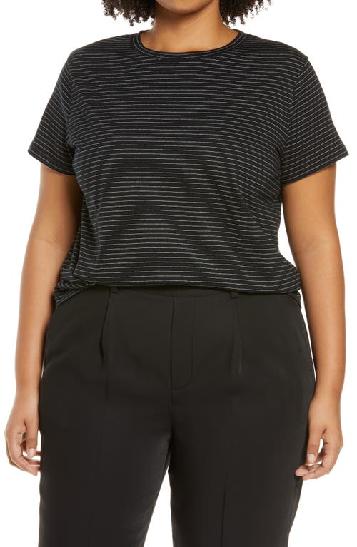 Vince Neppy Stripe Cotton & Linen T-shirt In Black/light Soy