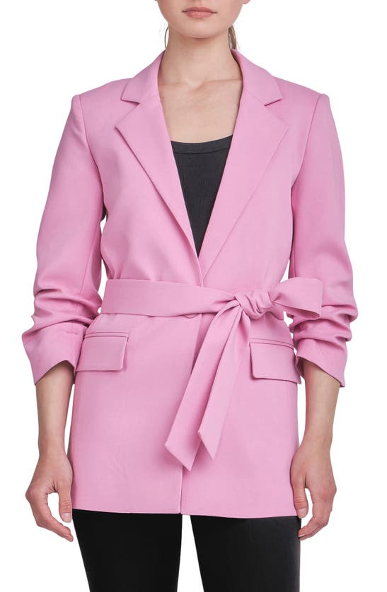 Endless Rose Belted Three-quarter Sleeve Blazer In Pink