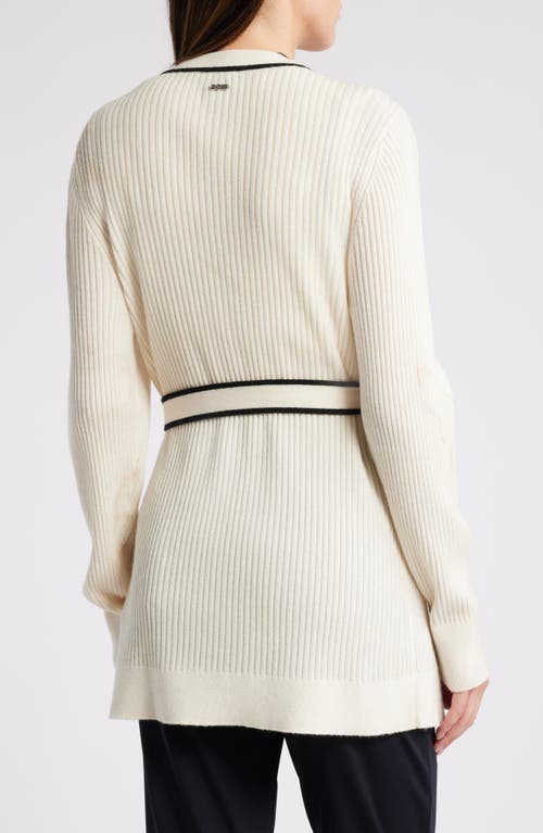 Shop Hugo Boss Boss Ferinia Tie Waist Wool & Cashmere Rib Cardigan In Soft Cream