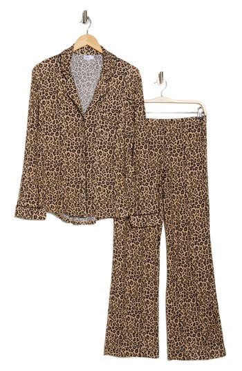 Nordstrom Rack Tranquility Long Sleeve Shirt & Pants Two-piece Pajama Set In Beige Sand Animal Multi
