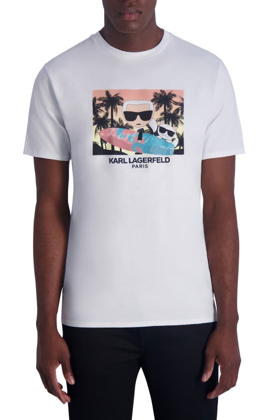 Shop Karl Lagerfeld Paris Surfer Karl & Choupette Graphic Print T-shirt In White