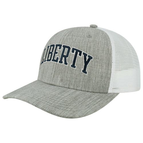 LEGACY ATHLETIC Men's Heather Gray/White Liberty Flames Arch Trucker Snapback Hat