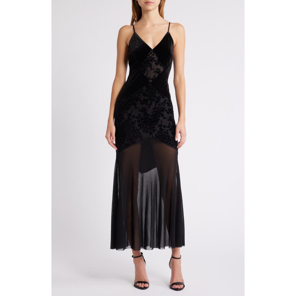Rare London Burnout Panel Maxi Dress in Black