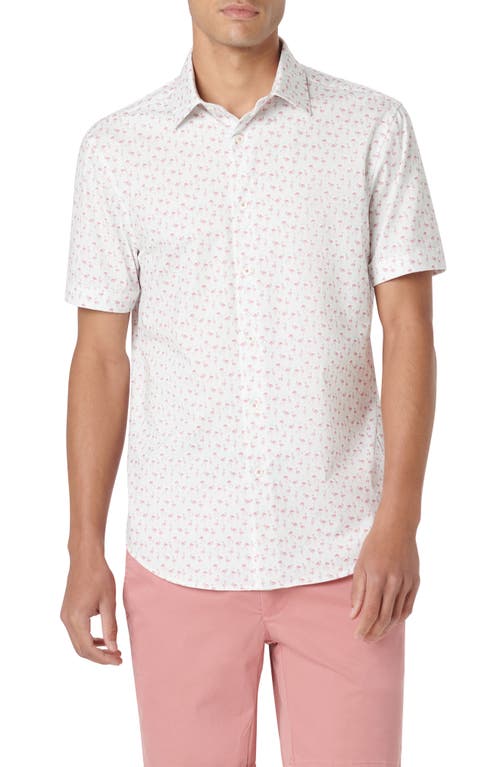 Bugatchi Miles OoohCotton Flamingo Print Short Sleeve Button-Up Shirt Chalk at Nordstrom,