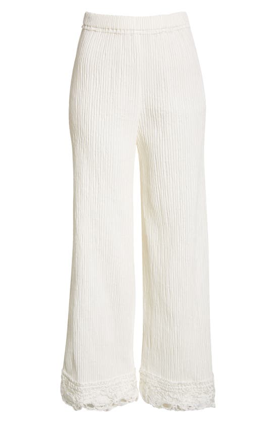 Shop Eenk Lace Trim Cotton Blend Plissé Pants In White Cotton Blend