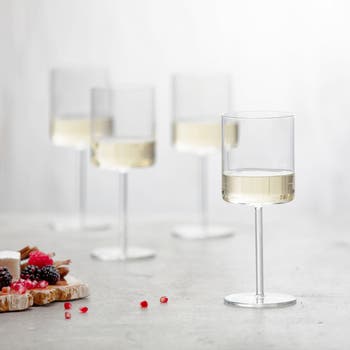 Sanzo Square Wine Glasses Set 4, Wine Glasses 15oz, Elegant Design White Wine Glasses, Red Wine Glasses Set for Home Bar Party (4pcs)