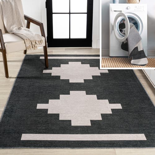 Jonathan Y Adriel Geometric Medallion Machine-washable Area Rug In Black/cream