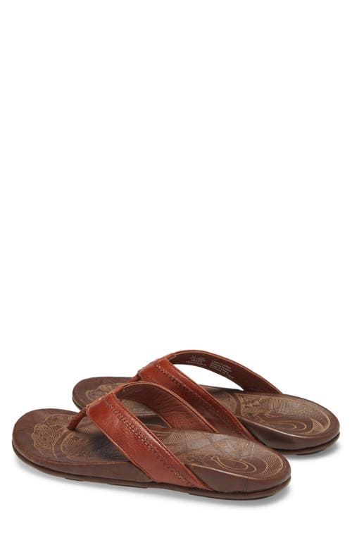Olukai Hiapo Flip Flop In Rum/dark Wood Leather
